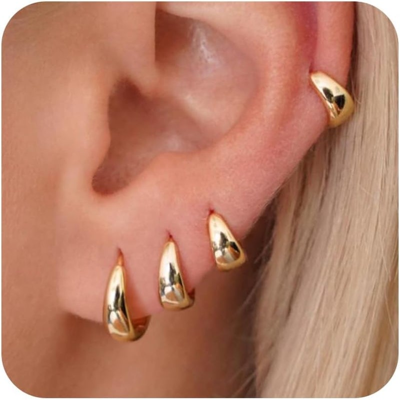 Poxtex Small Sterling Silver Huggie Hoop Earrings Set for Women, Hypoallergenic 14K Gold Plated Hoops Stacks for Multiple Piercings, Dainty Cute Mini Lightweight Cartilage Studs Trendy Jewelry Gift - Image 1